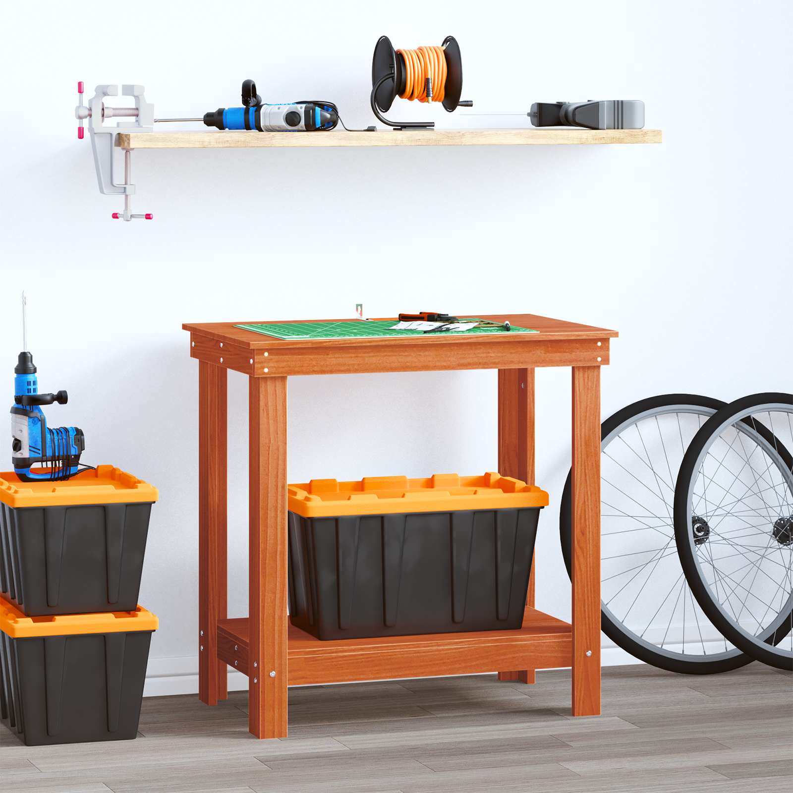 Arbeidsbenk med hylle VoksBrun 80 x 50 x 80 cm Massiv furu vidaXL