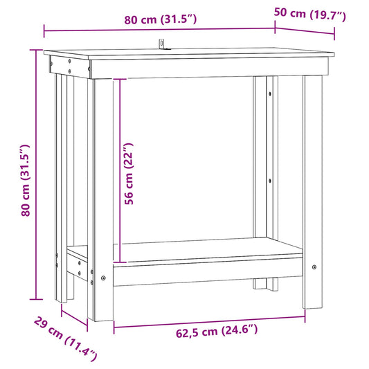 Arbeidsbenk med hylle VoksBrun 80 x 50 x 80 cm Massiv furu vidaXL