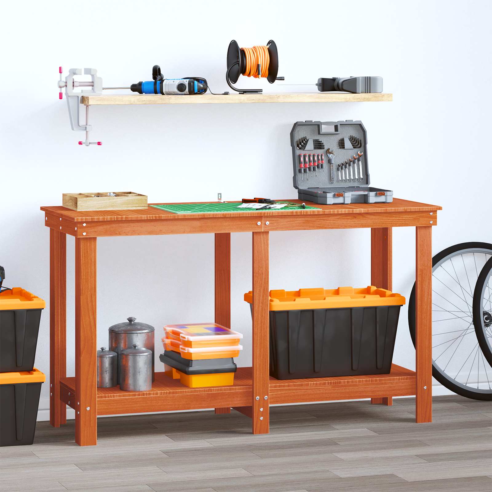 Arbeidsbenk med hylle VoksBrun 140 x 50 x 80 cm Massiv furu vidaXL