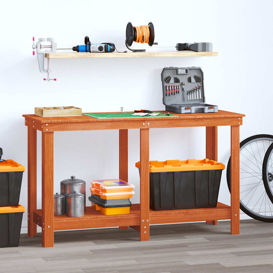 Arbeidsbenk med hylle VoksBrun 140 x 50 x 80 cm Massiv furu vidaXL