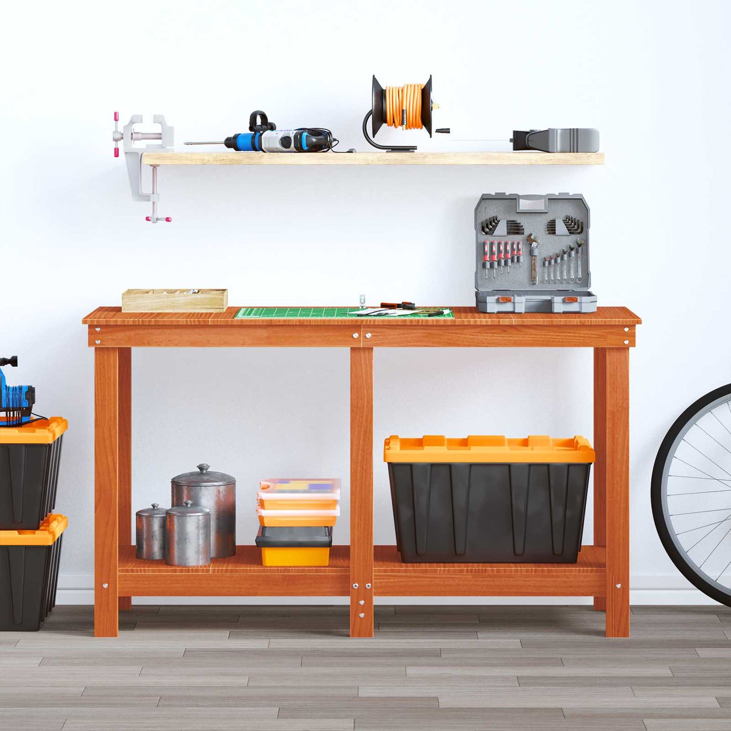 Arbeidsbenk med hylle VoksBrun 140 x 50 x 80 cm Massiv furu vidaXL