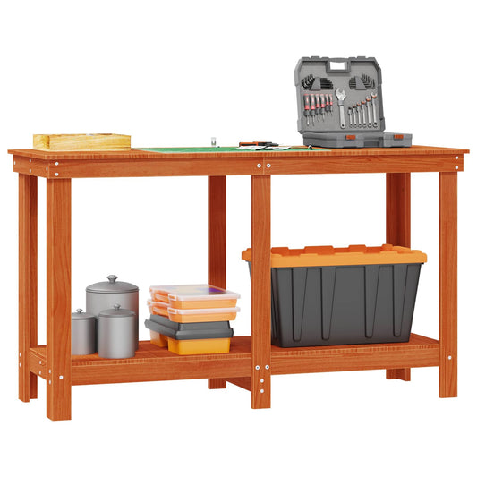 Arbeidsbenk med hylle VoksBrun 140 x 50 x 80 cm Massiv furu vidaXL