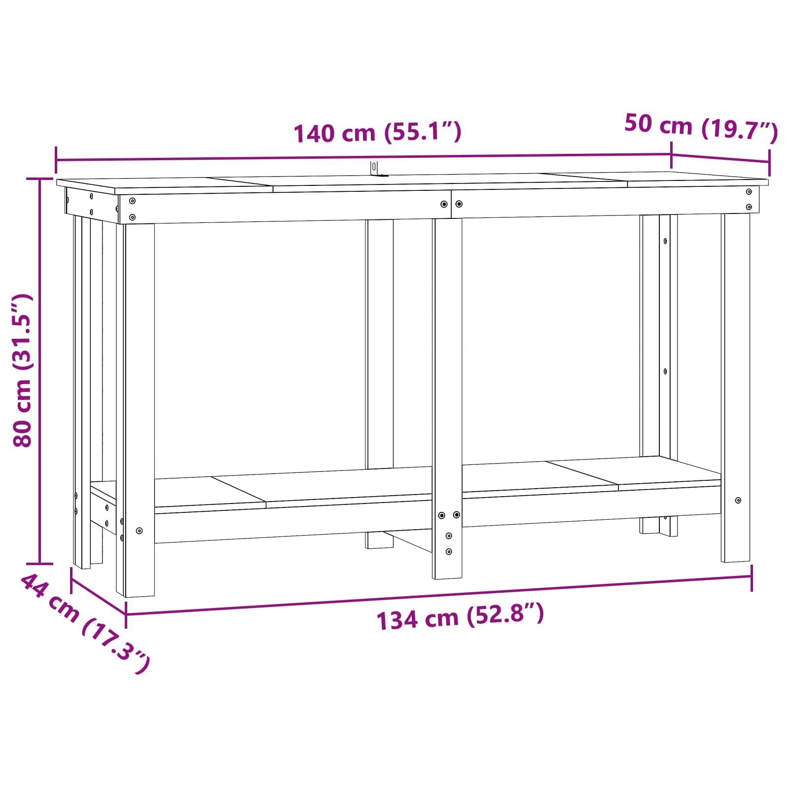 Arbeidsbenk med hylle VoksBrun 140 x 50 x 80 cm Massiv furu vidaXL
