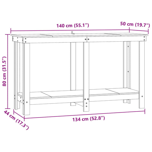 Arbeidsbenk med hylle VoksBrun 140 x 50 x 80 cm Massiv furu vidaXL