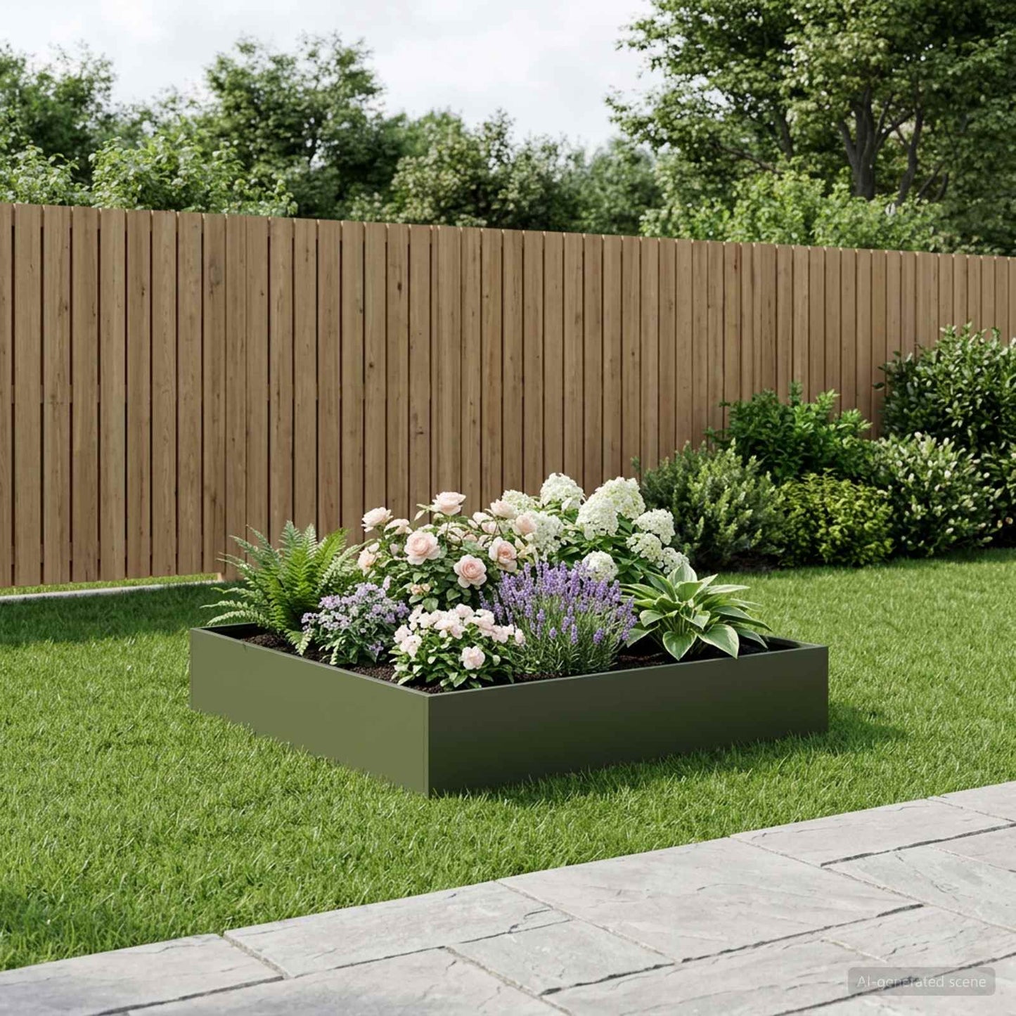 Hageblomsterpotte Olivengrønn 100 x 100 x 20 cm Kaldvalsestål