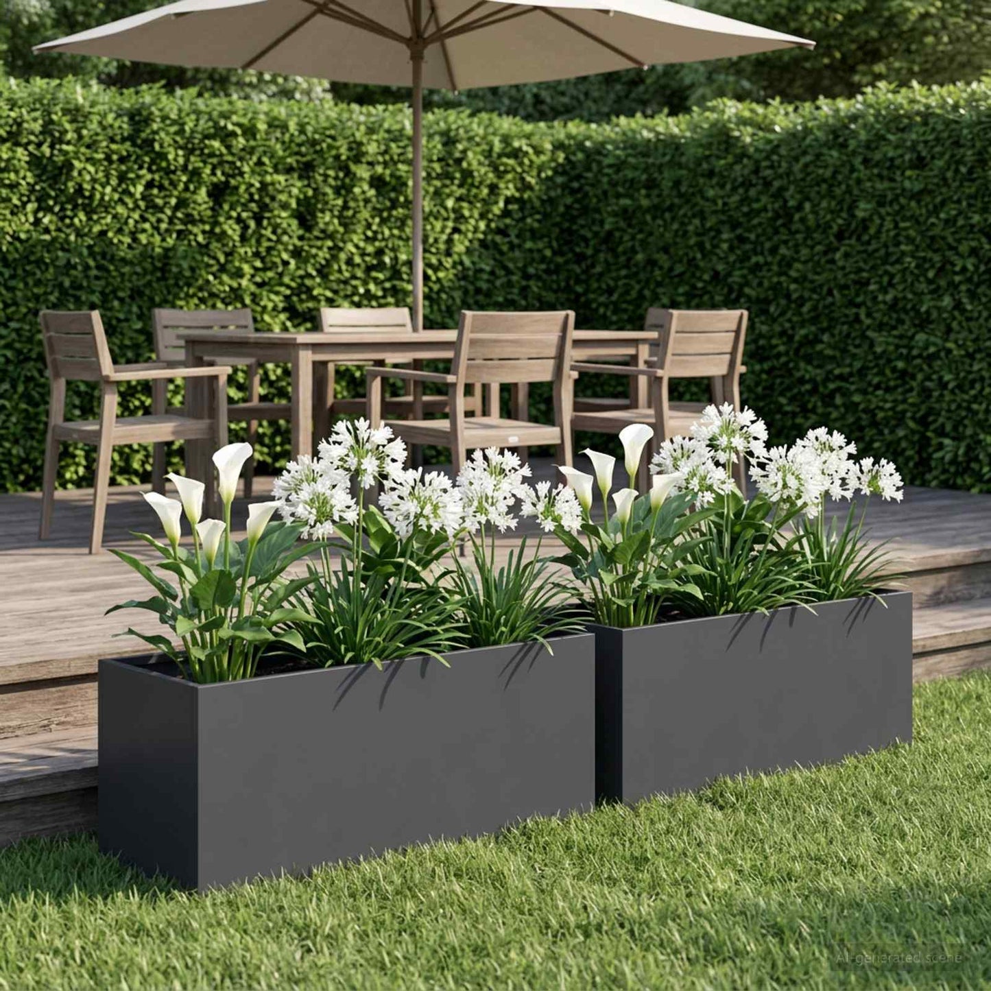 Hageblomsterpotte 2 stk. Antrasitt 40 x 20 x 20 cm