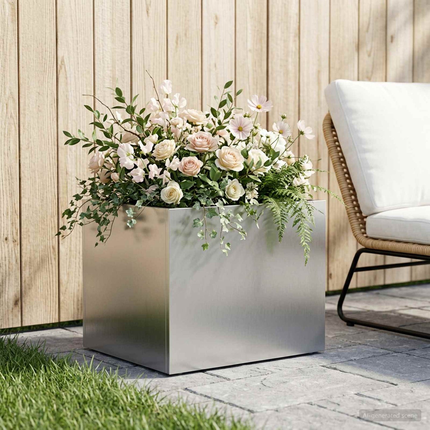 Hageblomsterpotte Sølv 40 x 30 x 30 cm Rustfritt stål