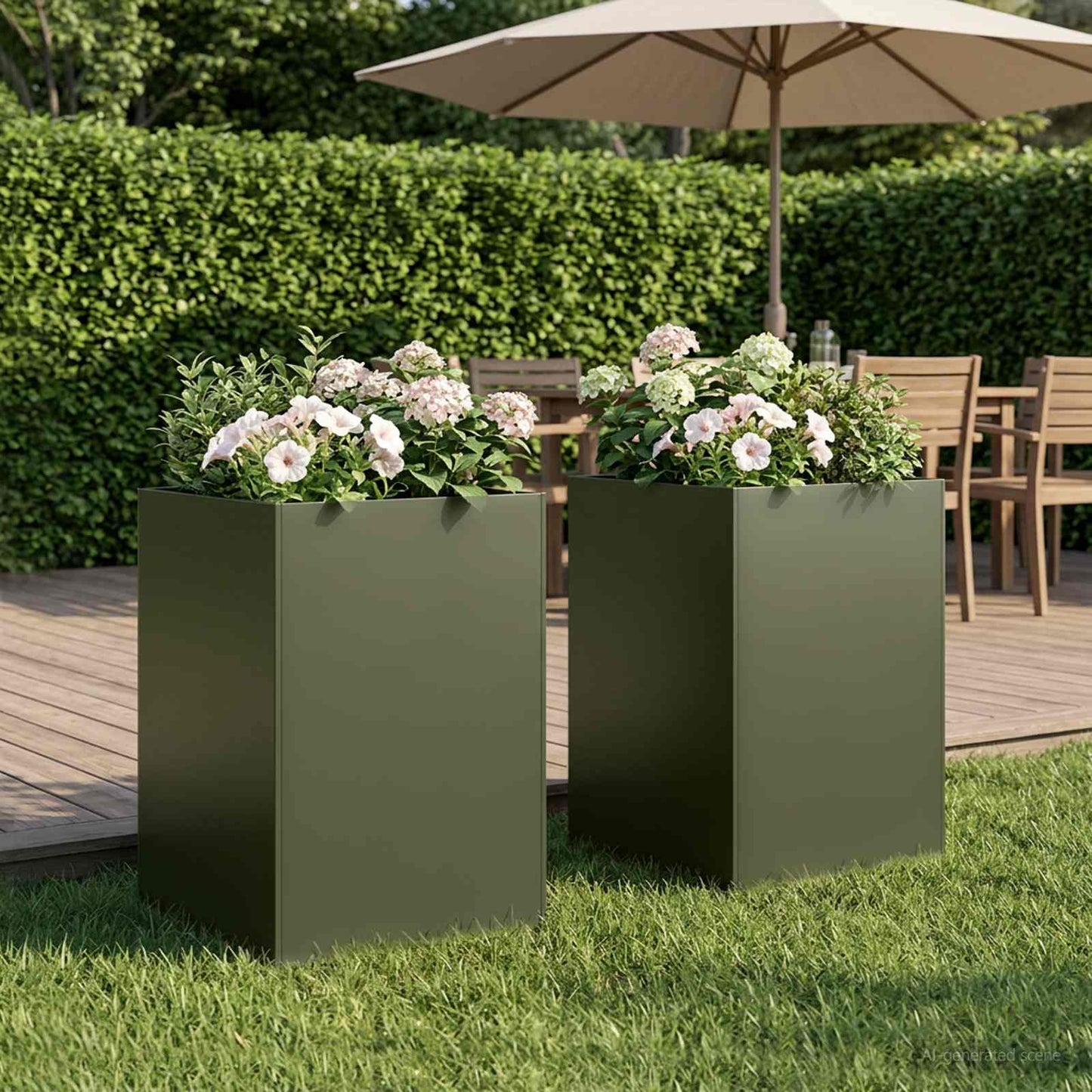 Hageblomsterpotte 2 stk. Olivengrønn 40 x 40 x 75 cm