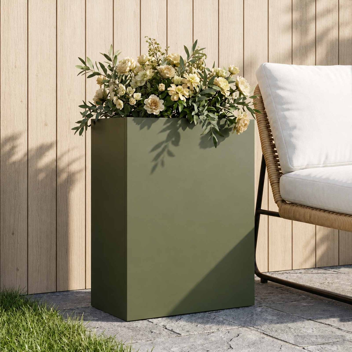 Hageblomsterpotte Olivengrønn 40 x 20 x 50 cm Kaldvalsestål