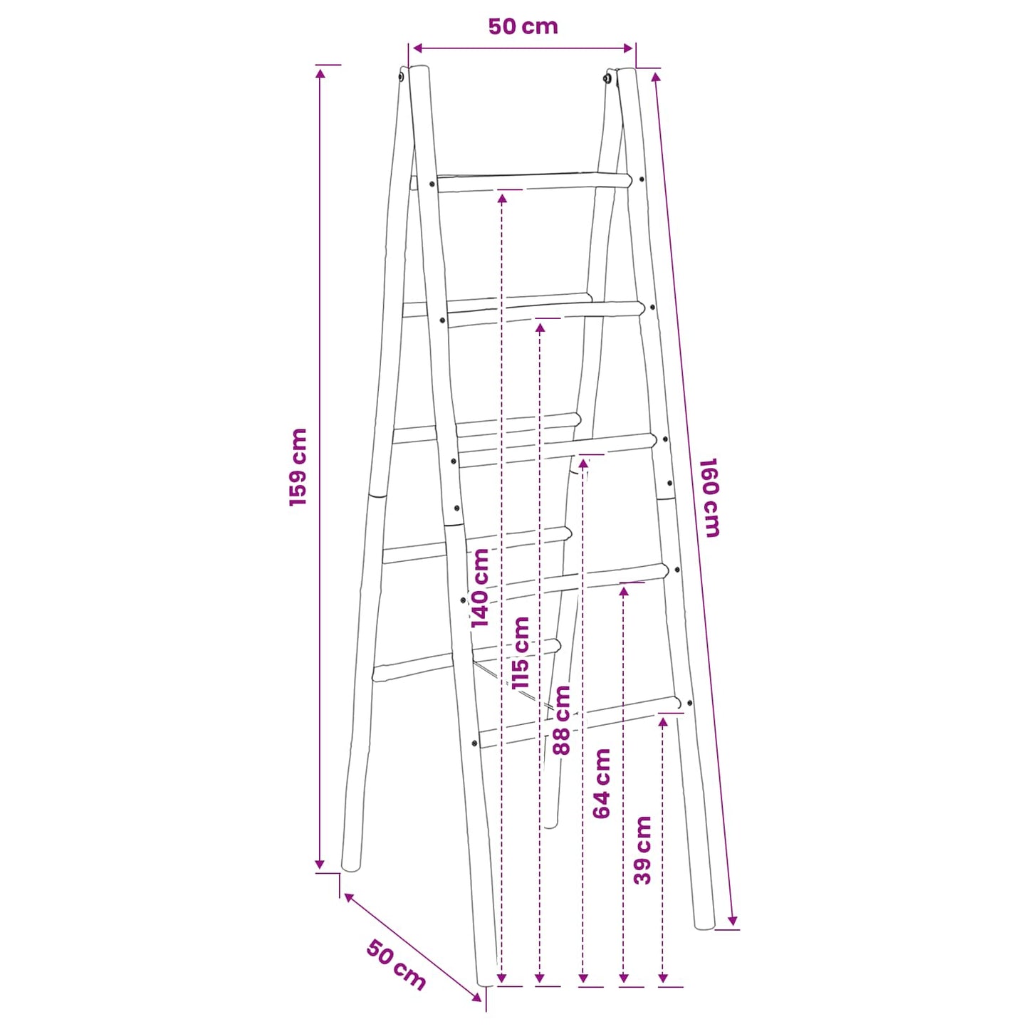 Dobbeltsidig teppe stige Svart 50 x 50 x 159 cm Bambus