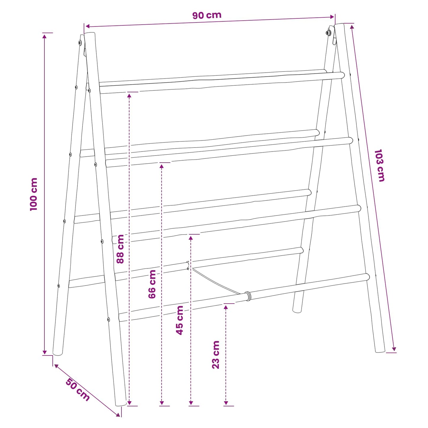 Dobbeltsidig teppe stige Svart 90 x 50 x 100 cm Bambus