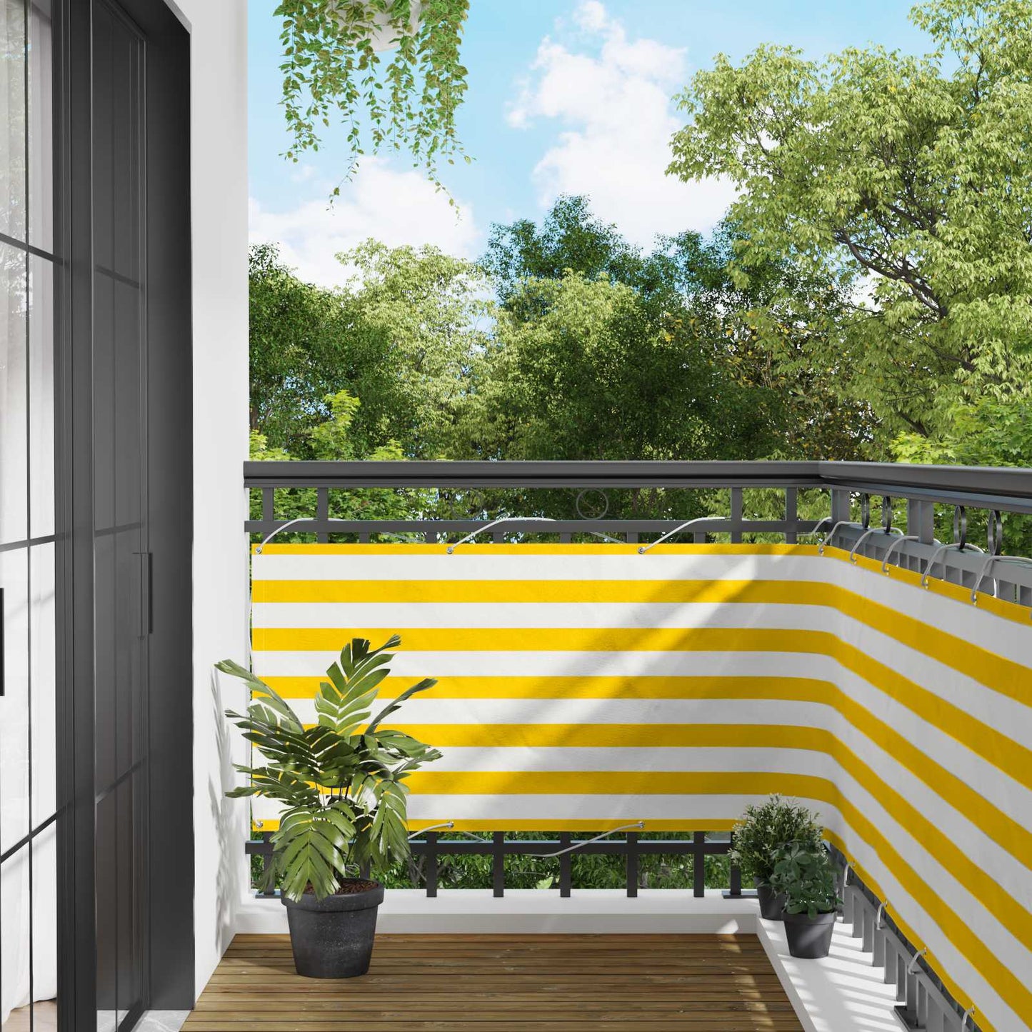 Balkong Skjerm Gul og hvit 75 x 200 cm PU-belagt oxford alu