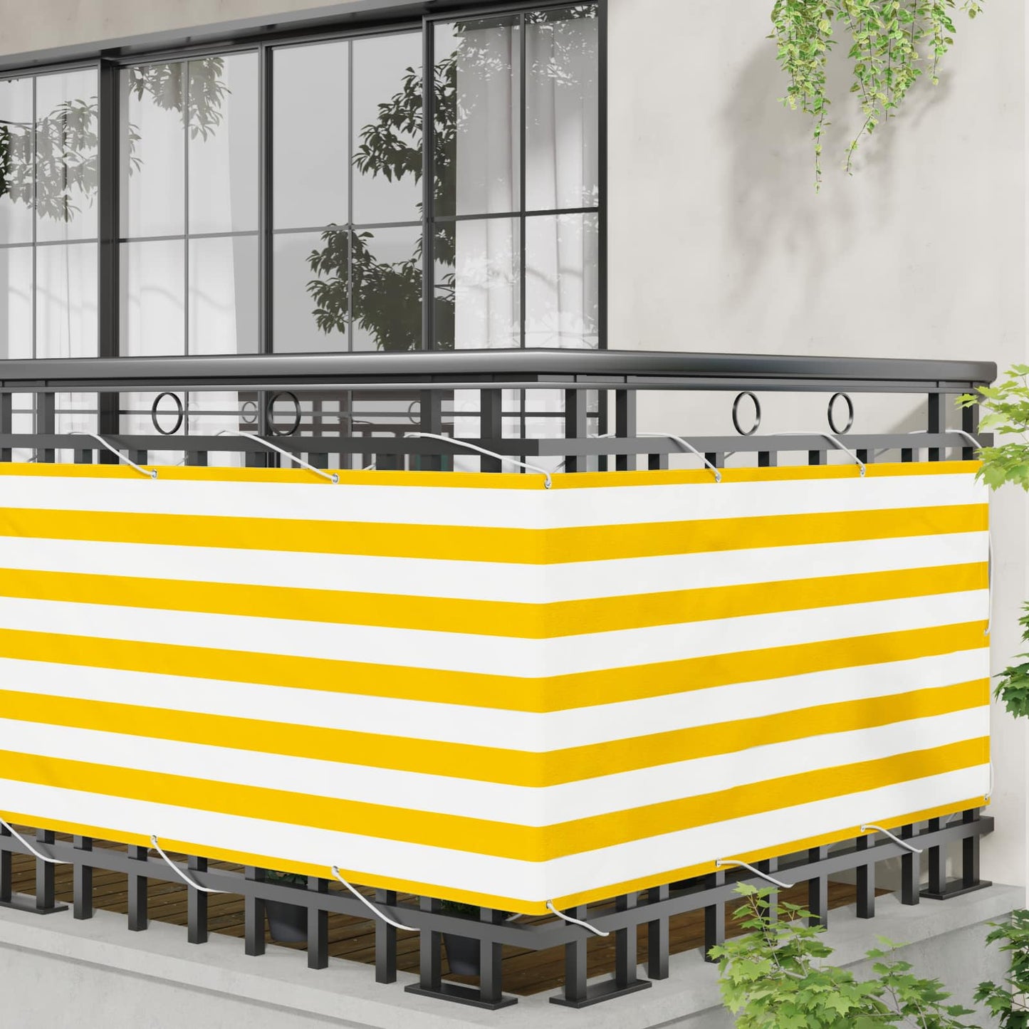 Balkong Skjerm Gul og hvit 75 x 200 cm PU-belagt oxford alu