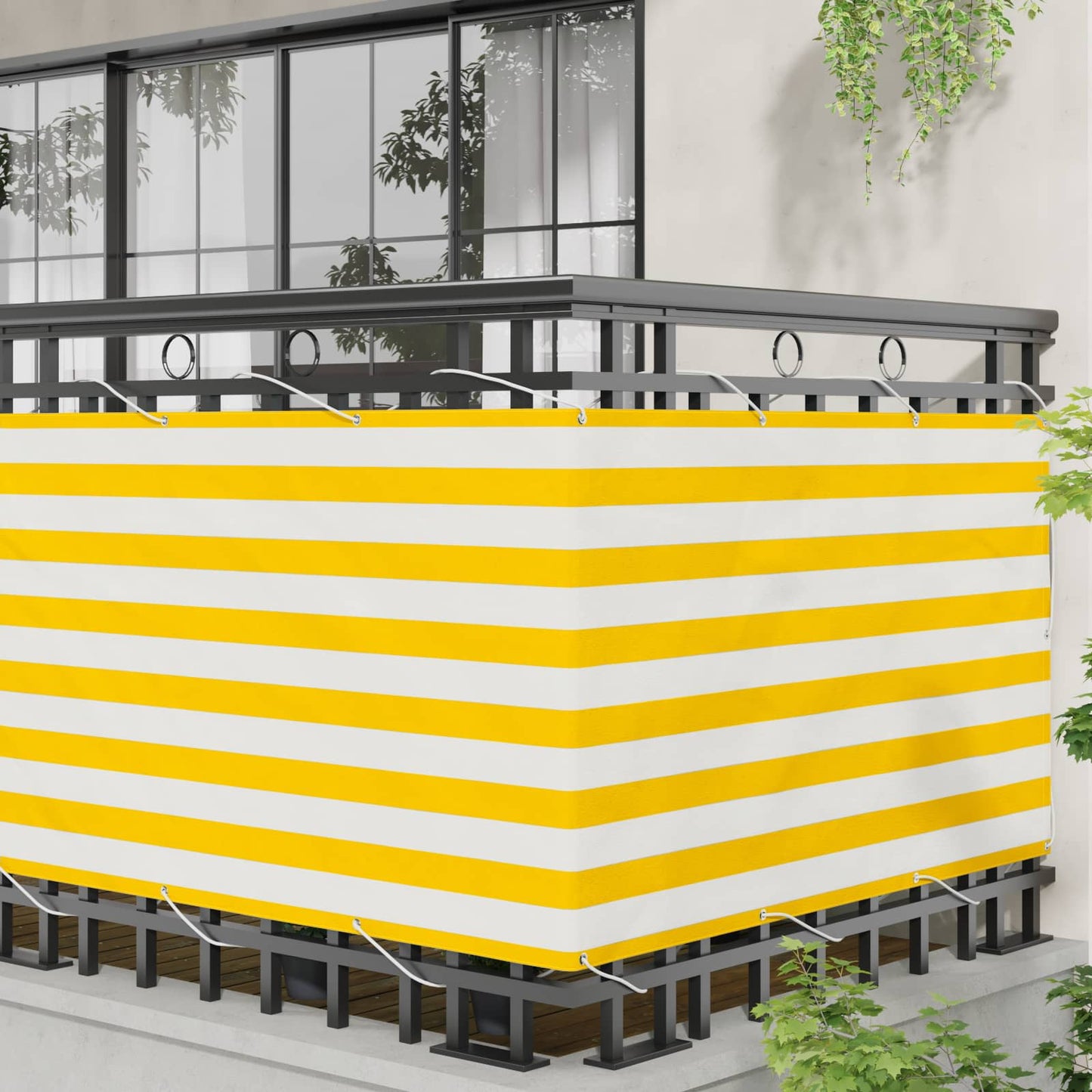 Balkong Skjerm Gul og hvit 100 x 800 cm Oxford Stoff