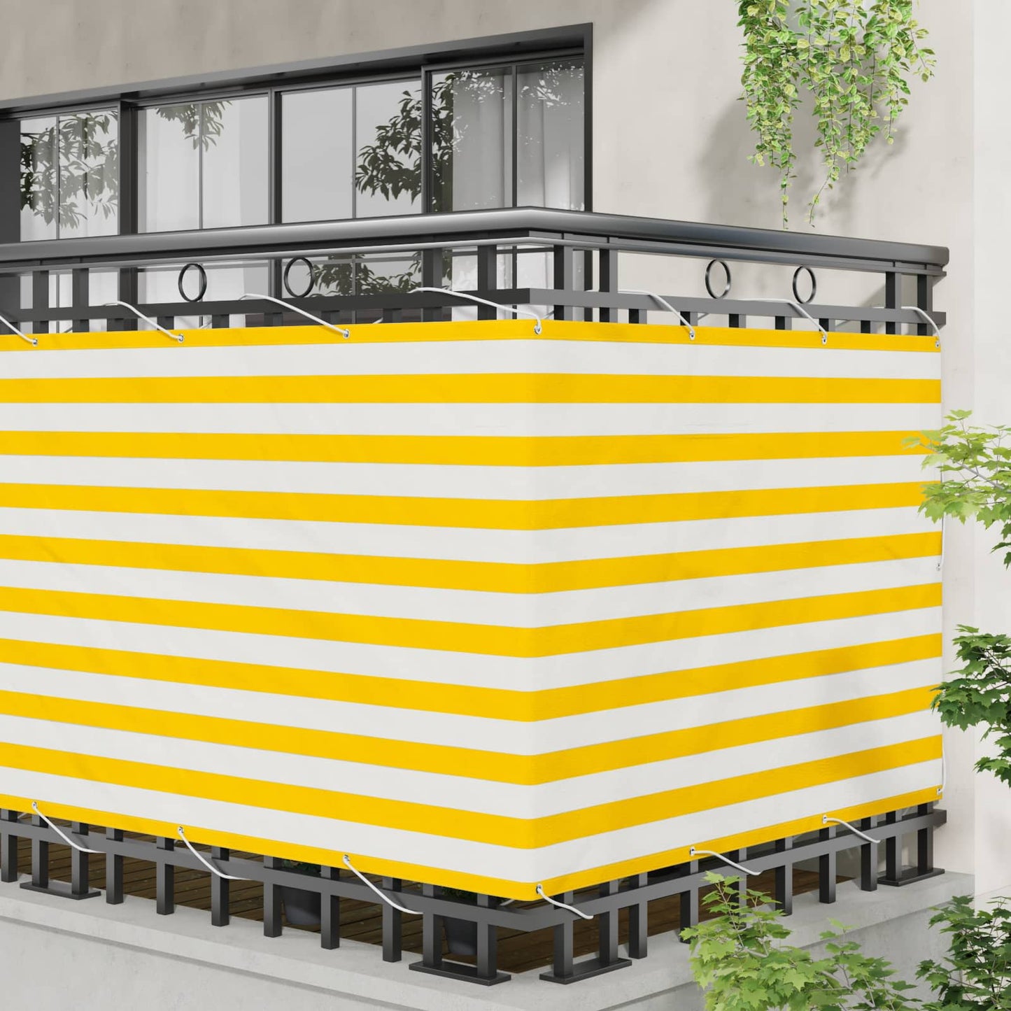 Balkong Skjerm Gul og hvit 120 x 200 cm PU-belagt oxford alu