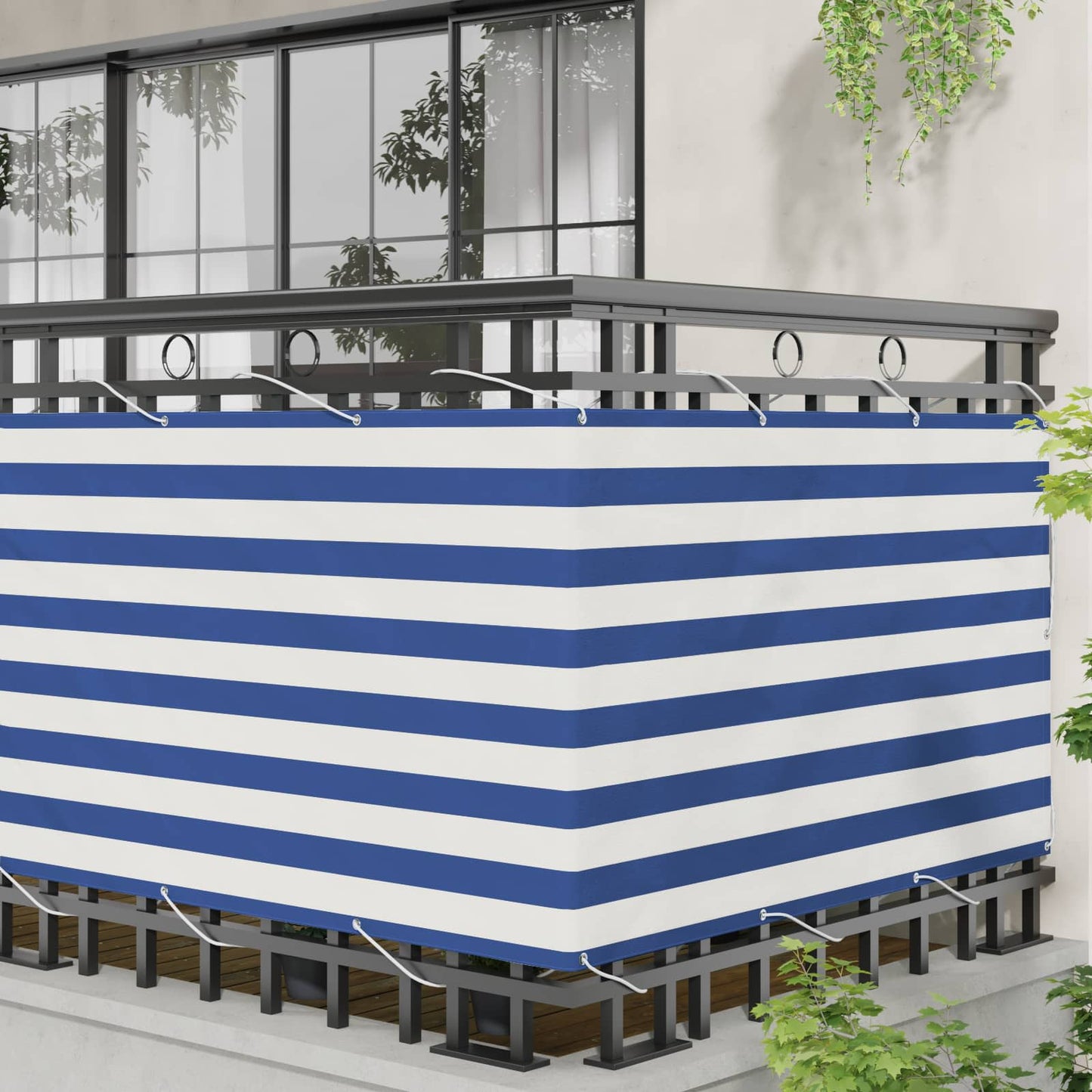 Balkong Skjerm Blå og hvit 100 x 300 cm Oxford Stoff