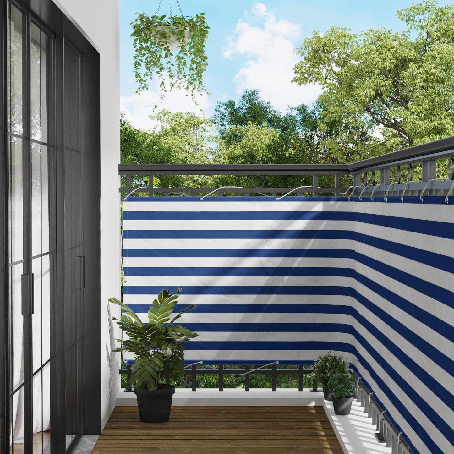 Balkong Skjerm Blå og hvit 110 x 300 cm Oxford Stoff