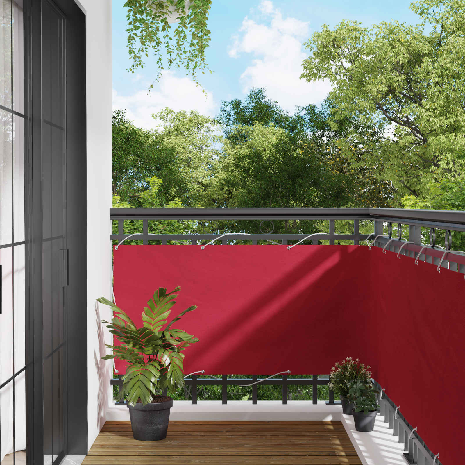 Balkong Skjerm Rød 75 x 200 cm PU-belagt oxford alu vidaXL