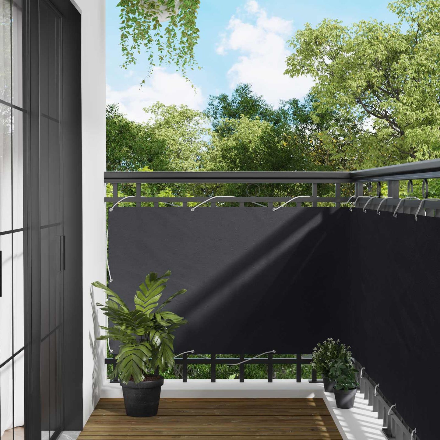 Balkong Skjerm Svart 90 x 200 cm PU-belagt oxford alu vidaXL