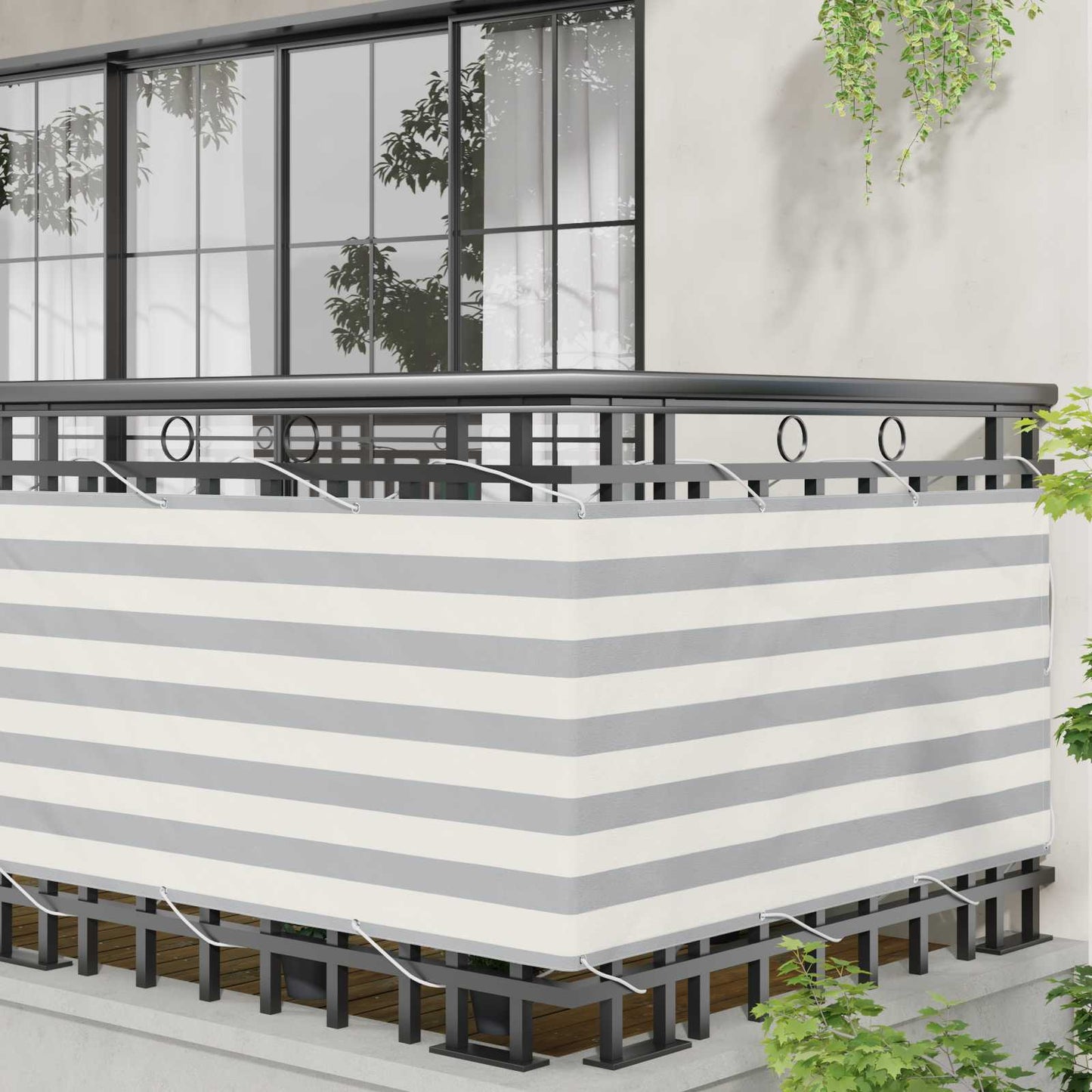 Balkong Skjerm Lys Grå og Hvit 75 x 500 cm PU-belagt oxford alu