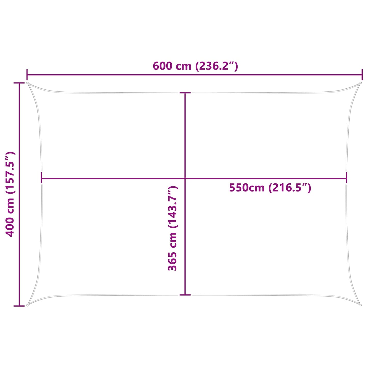 Solskygge seil Lys Grå og Hvit 6 x 4 m 100% polyester Oxford