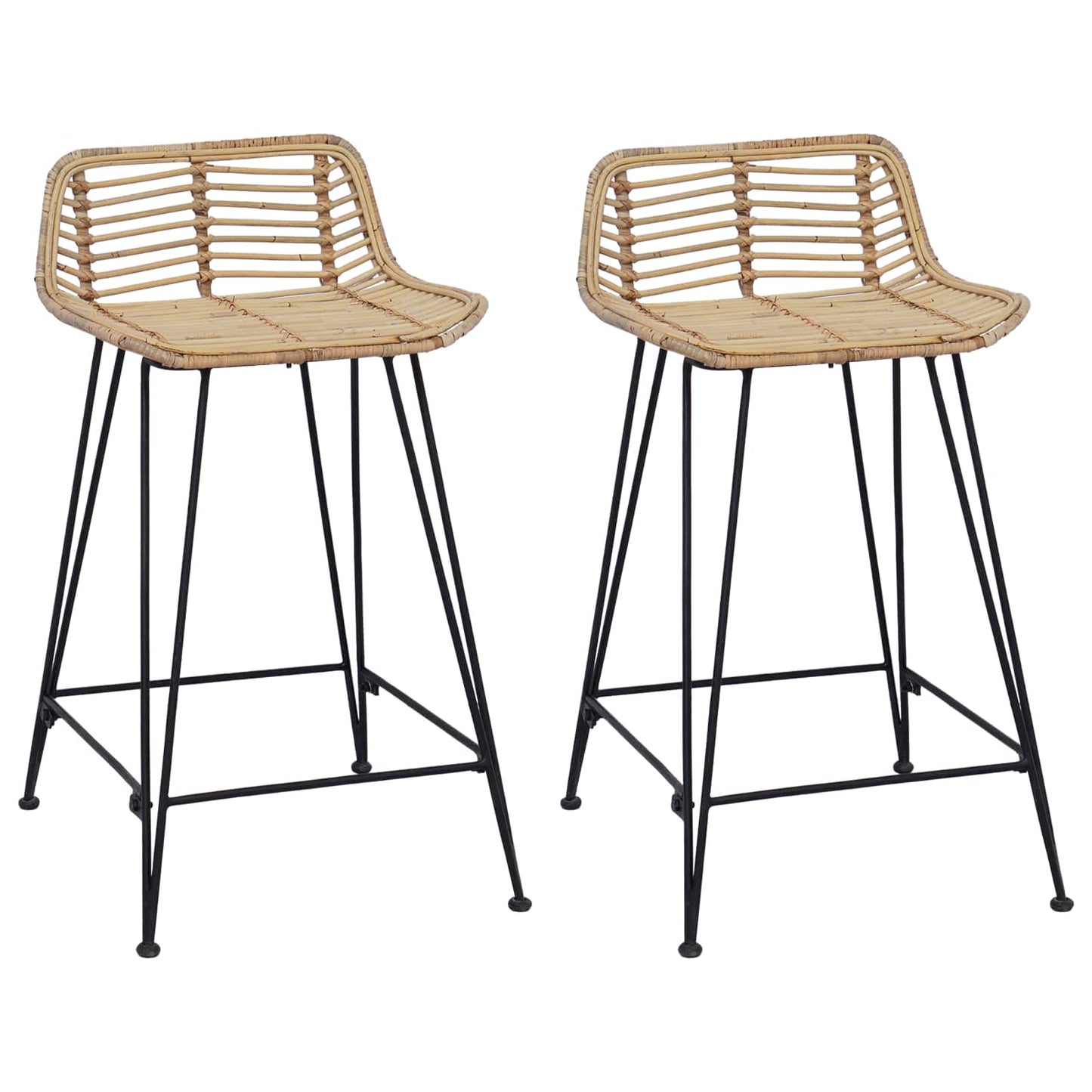 Barstol 2 pcs Naturlig 44 x 45 x 76 cm Rattan og Stål
