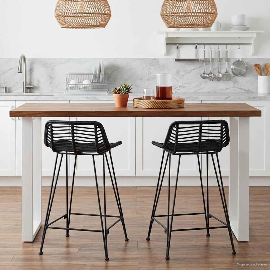 Barstol 2 pcs Svart 44 x 45 x 76 cm Rattan og Stål