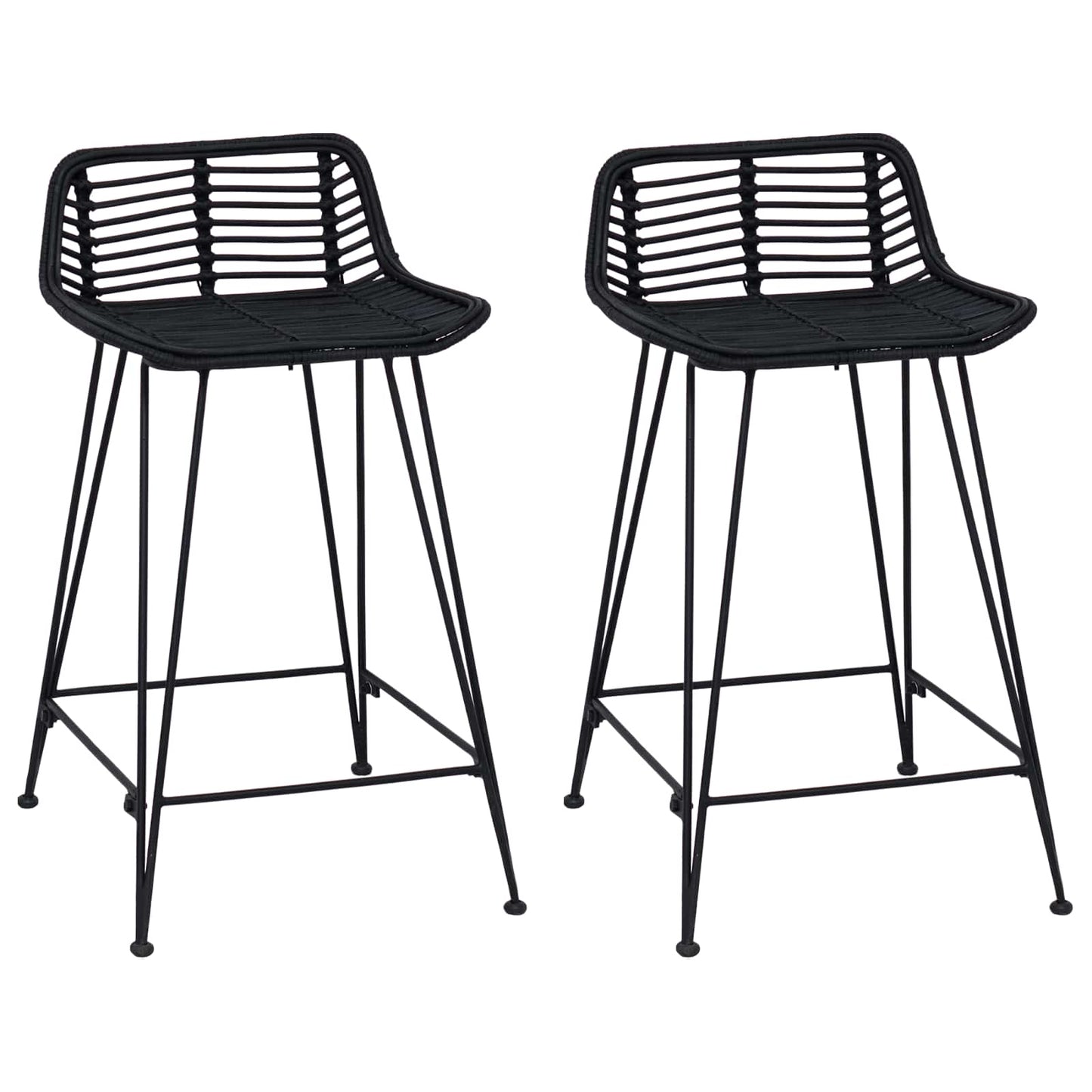 Barstol 2 pcs Svart 44 x 45 x 76 cm Rattan og Stål