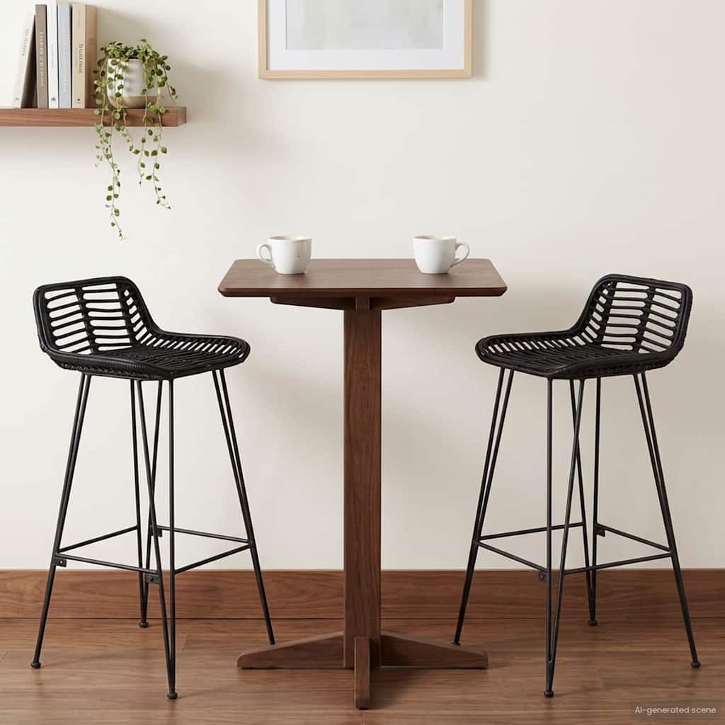 Barstol 2 pcs Svart 44 x 46 x 91 cm Rattan og Stål