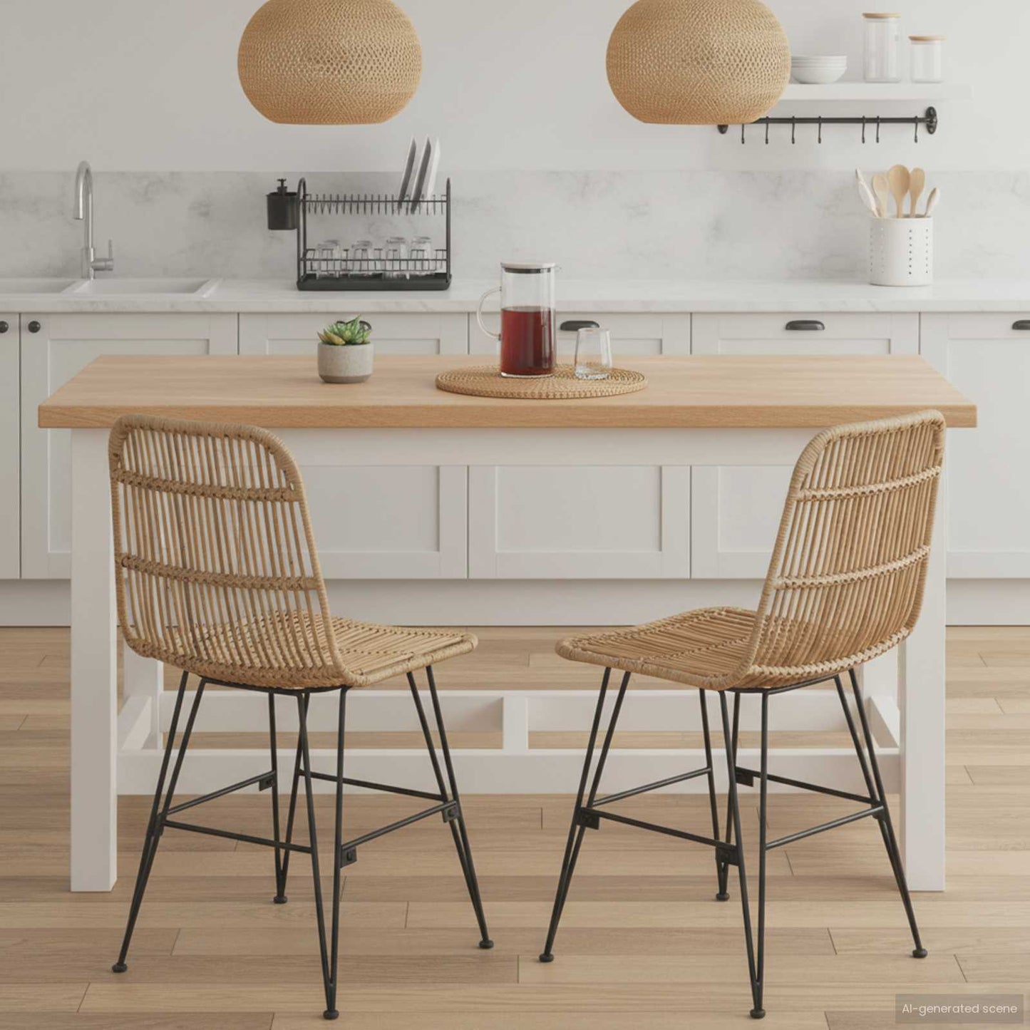 Spisestol 2 pcs Naturlig 41 x 55 x 85 cm Rattan og Stål