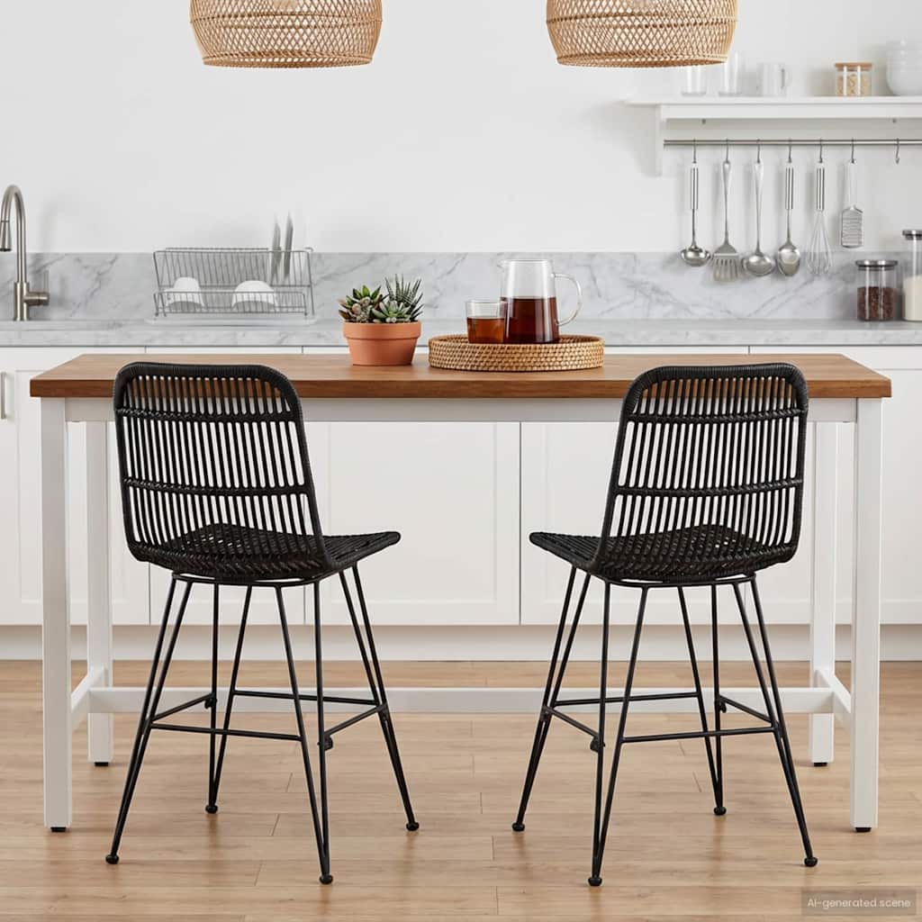 Spisestol 2 pcs Svart 41 x 55 x 85 cm Rattan og Stål