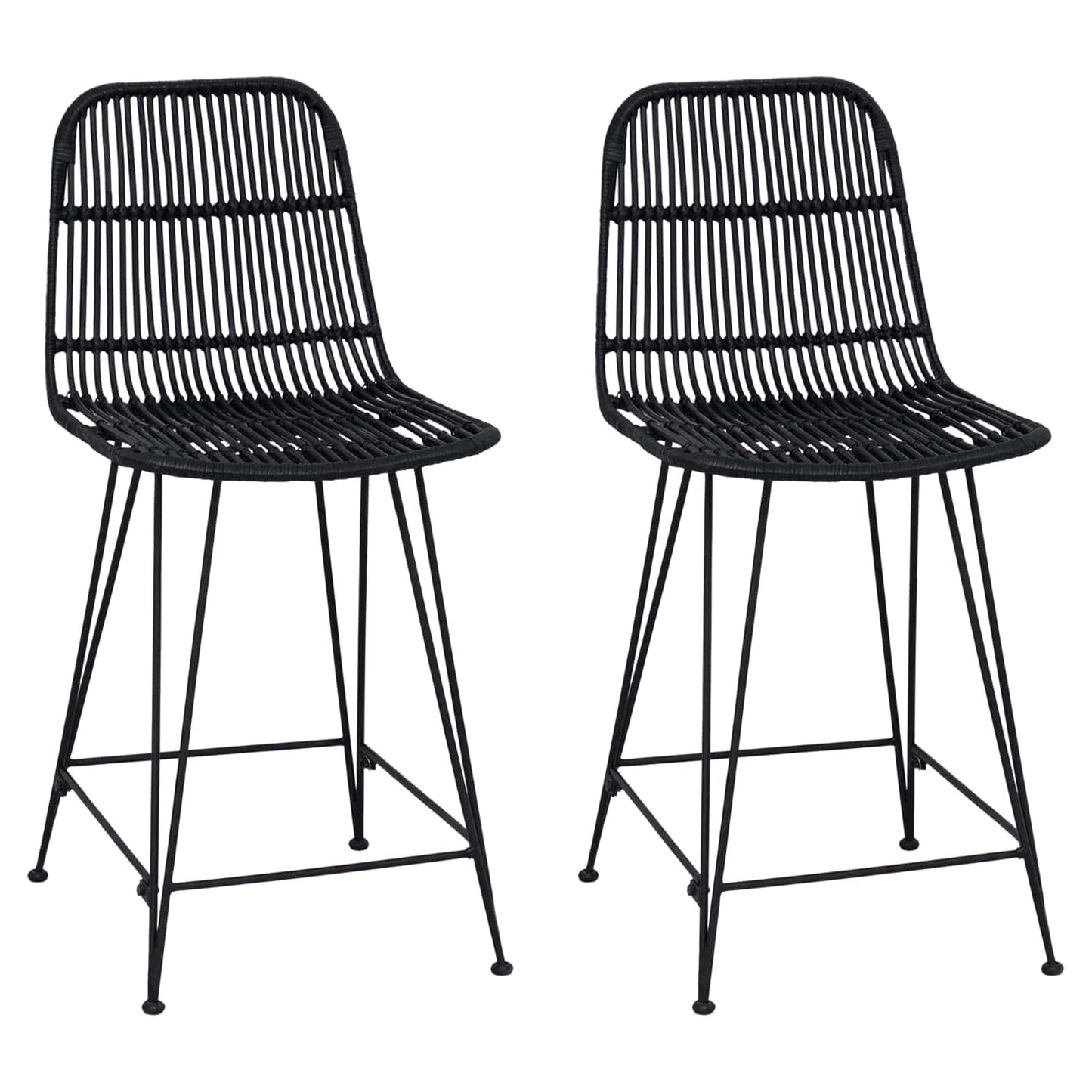 Barstol 2 pcs Svart 44 x 54 x 96 cm Rattan og Stål