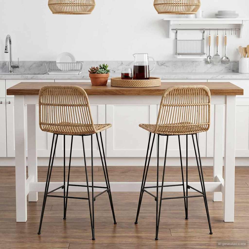 Barstol 2 pcs Naturlig 44 x 55 x 109 cm Rattan og Stål
