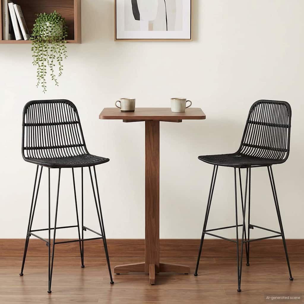 Barstol 2 pcs Svart 44 x 55 x 109 cm Rattan og Stål