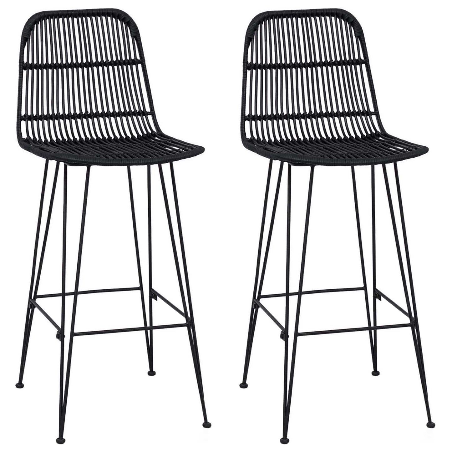 Barstol 2 pcs Svart 44 x 55 x 109 cm Rattan og Stål