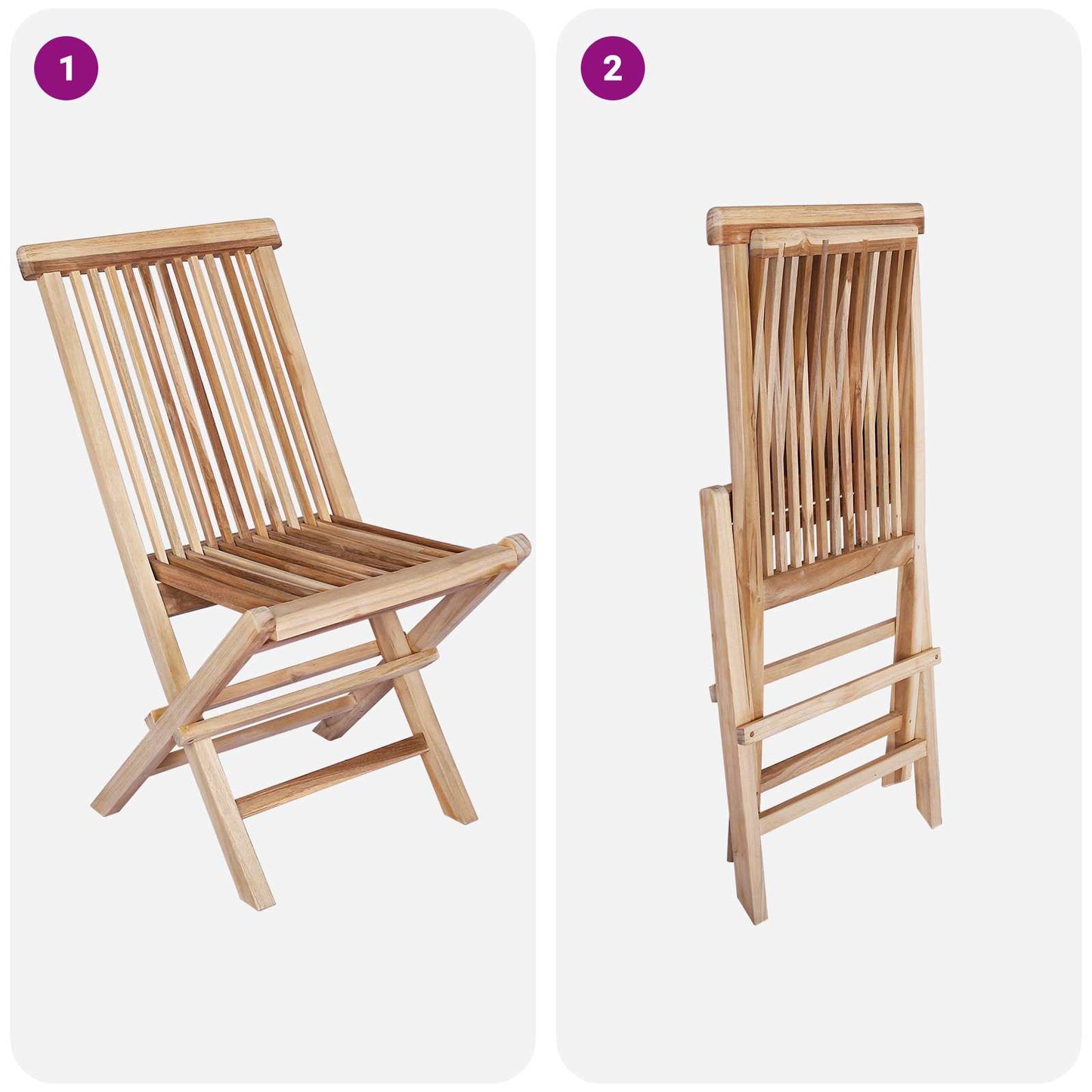 Foldbar Hage Stol 2 pcs Naturlig Massivt Teaktre