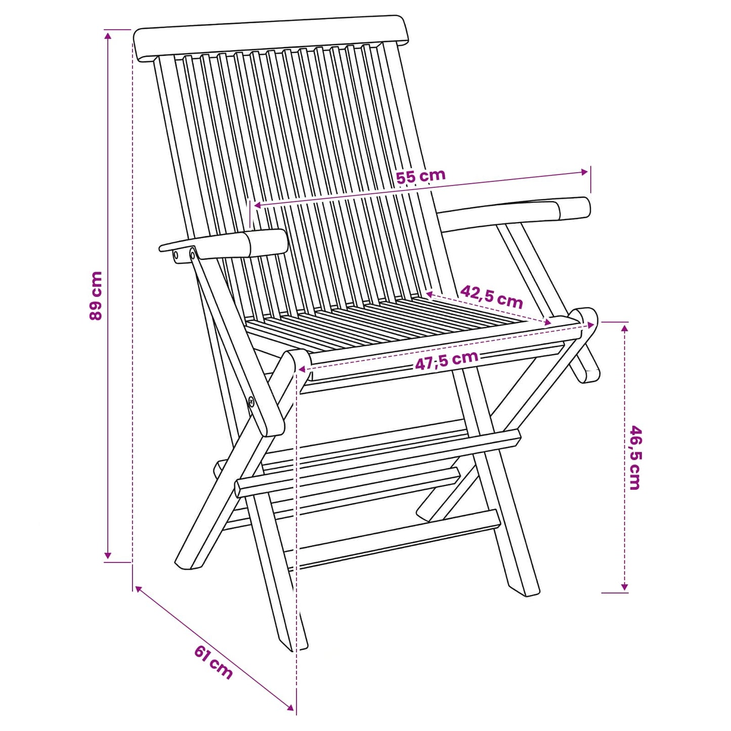 Foldbar Hage Stol 3 pcs Naturlig Massivt Teaktre