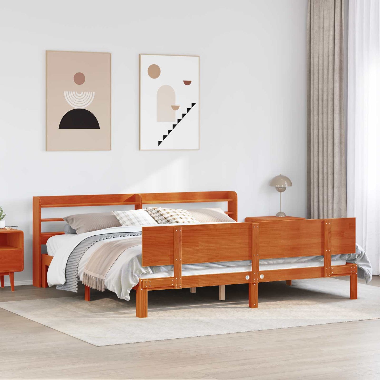 Sengestamme med hodegjerde 2 pcs Vokset Brun Massiv furu