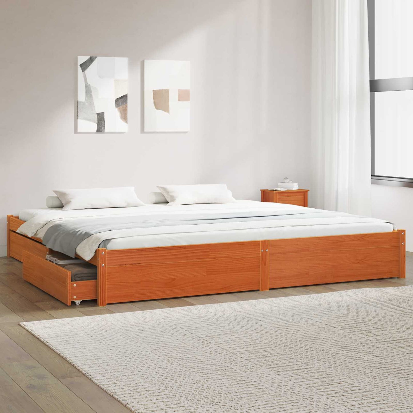 Sengestamme med skuff Vokset Brun 180 x 200 cm Massiv furu