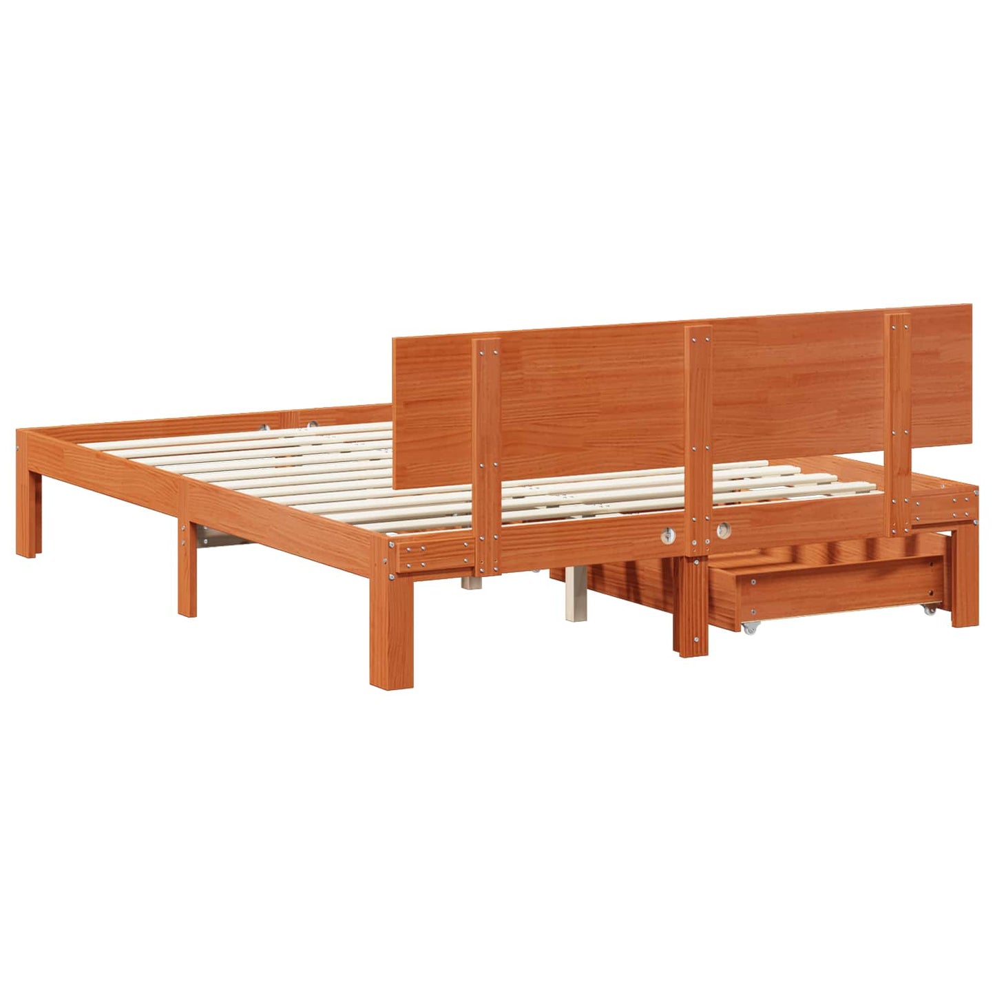 Sengestamme med hodegjerde 3 pcs Vokset Brun Massiv furu