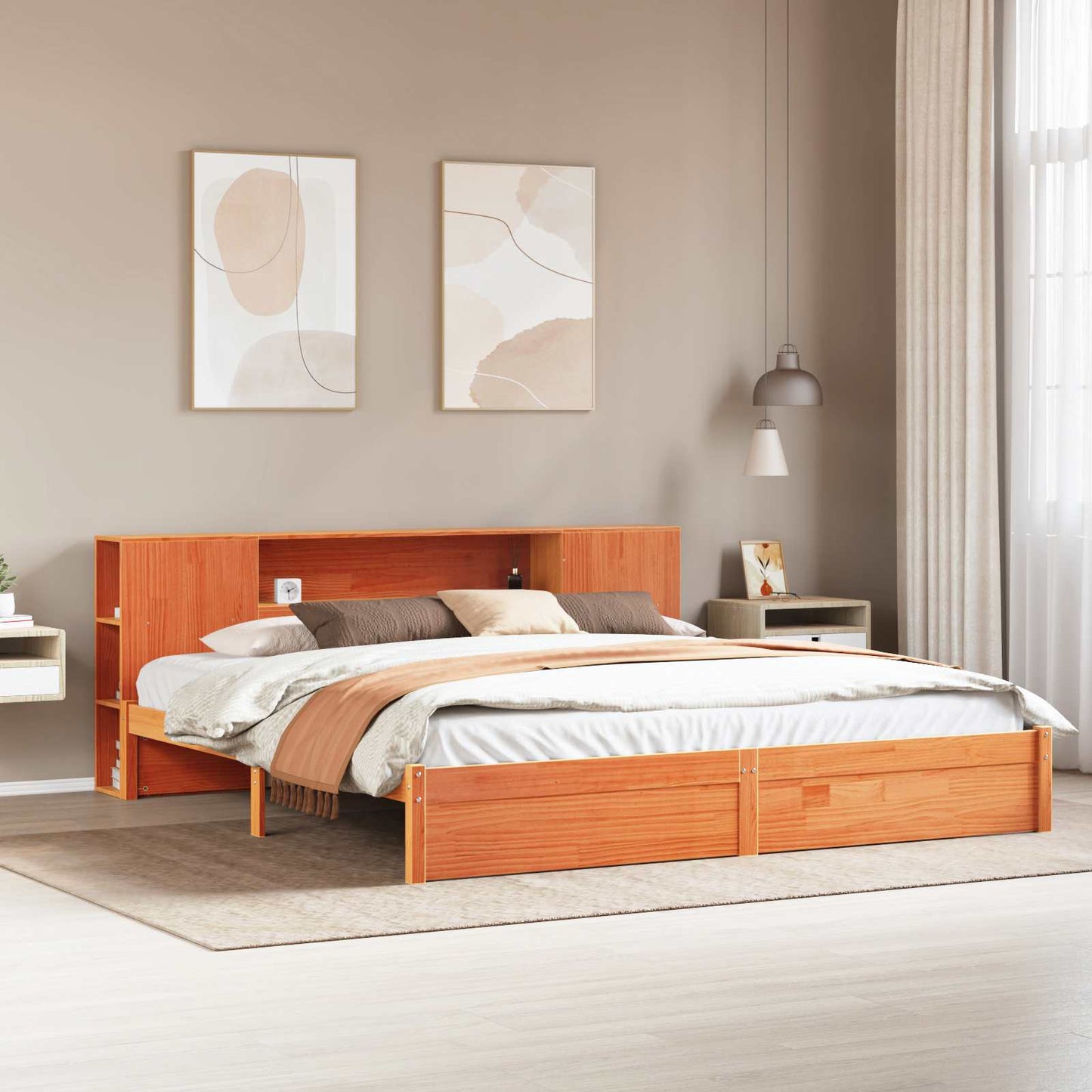 Sengramme med oppbevaringshodegavl 2 pcs Vokset Brun