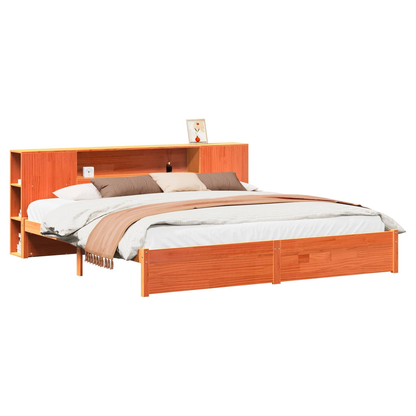 Sengramme med oppbevaringshodegavl 2 pcs Vokset Brun