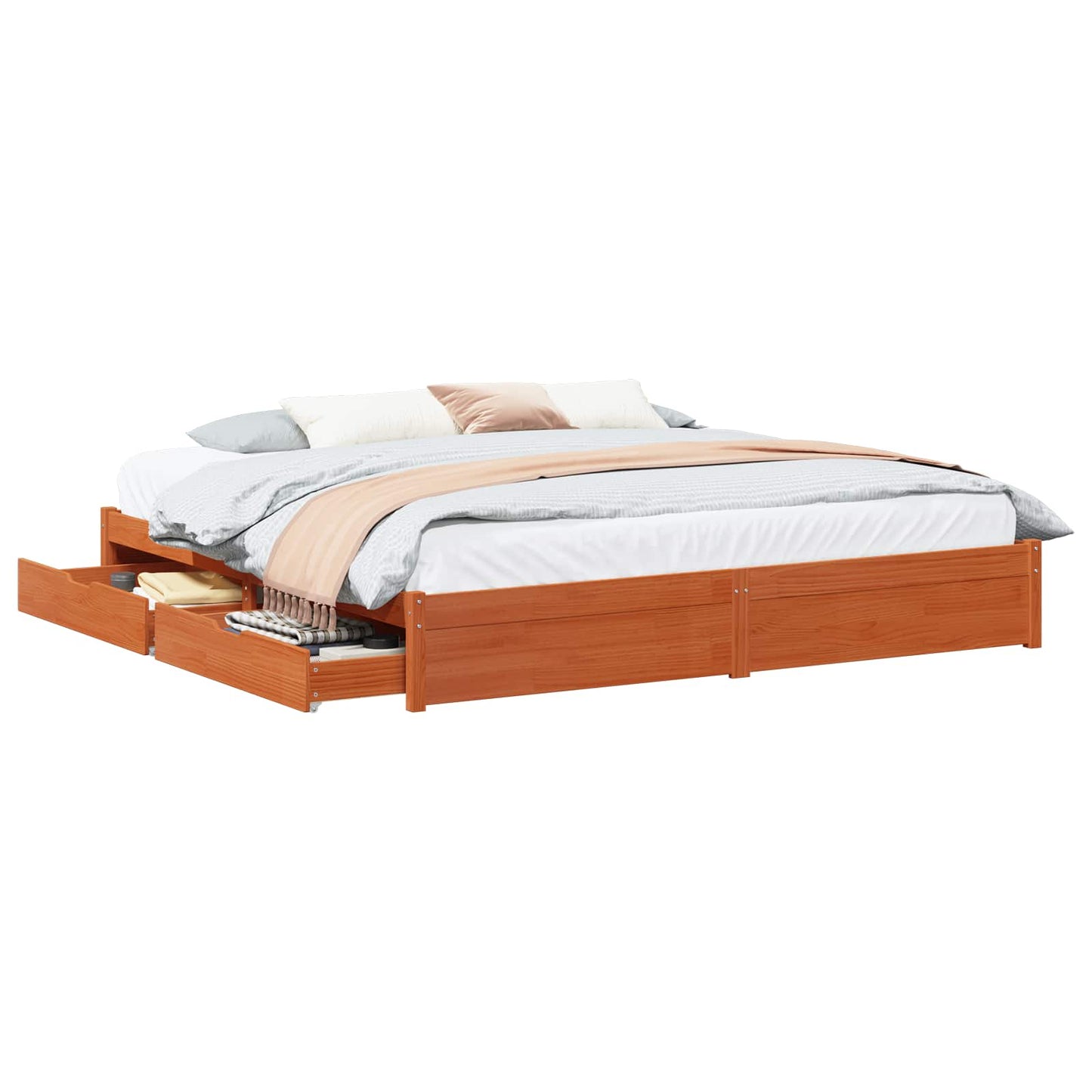Sengestamme med skuff Vokset Brun 180 x 200 cm Massiv furu