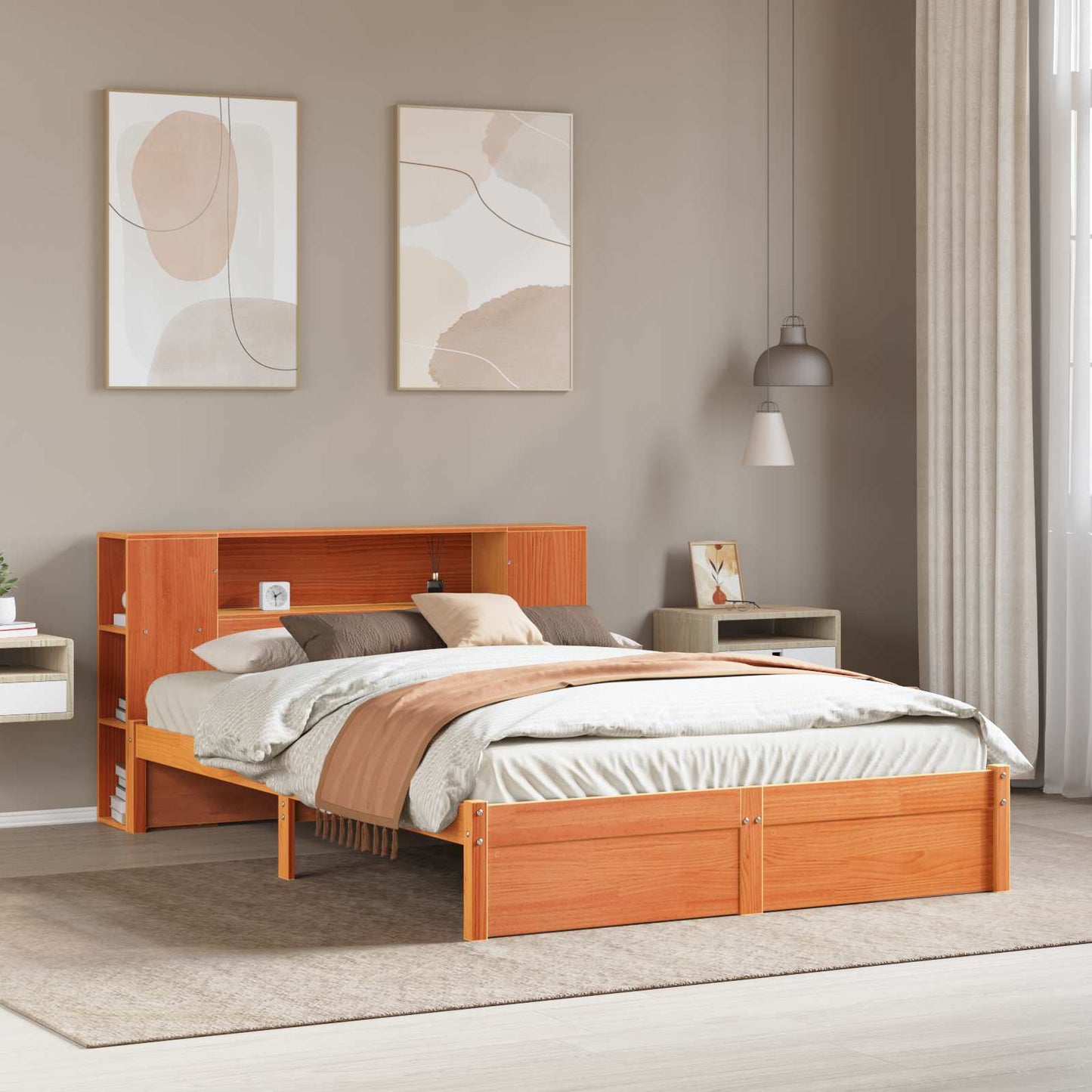 Sengramme med oppbevaringshodegavl 2 pcs Vokset Brun
