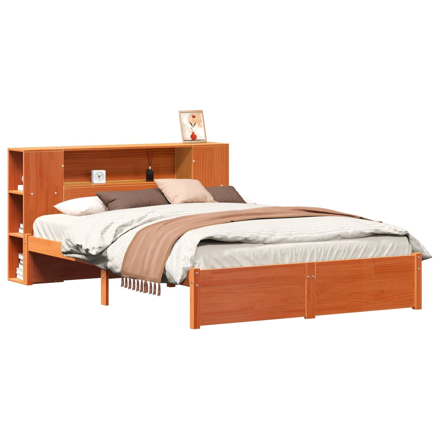 Sengramme med oppbevaringshodegavl 2 pcs Vokset Brun