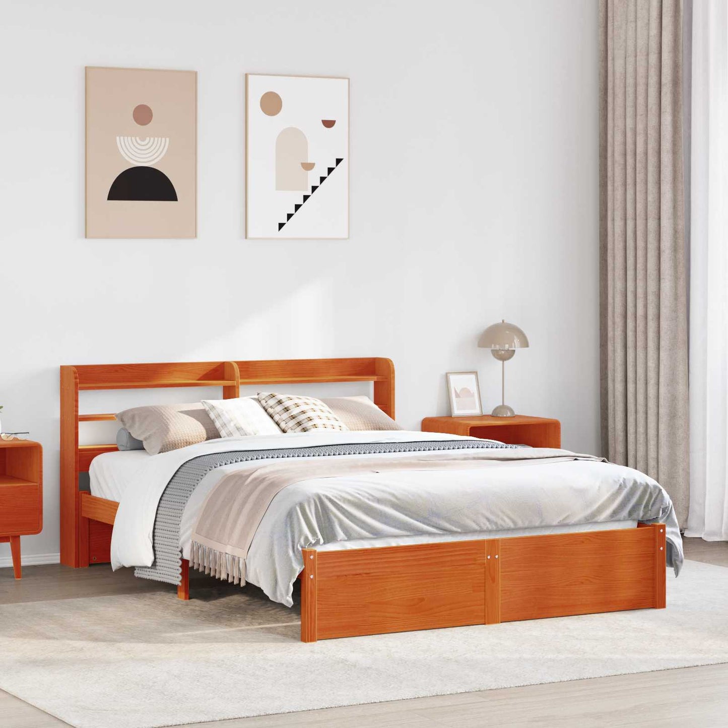 Sengestamme med hodegjerde 2 pcs Vokset Brun Massiv furu