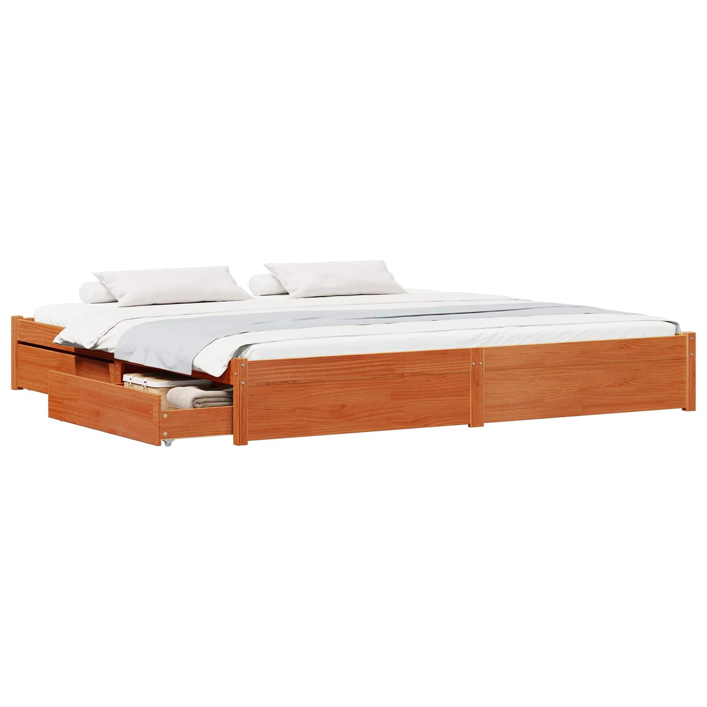Sengestamme med skuff Vokset Brun 200 x 200 cm Massiv furu