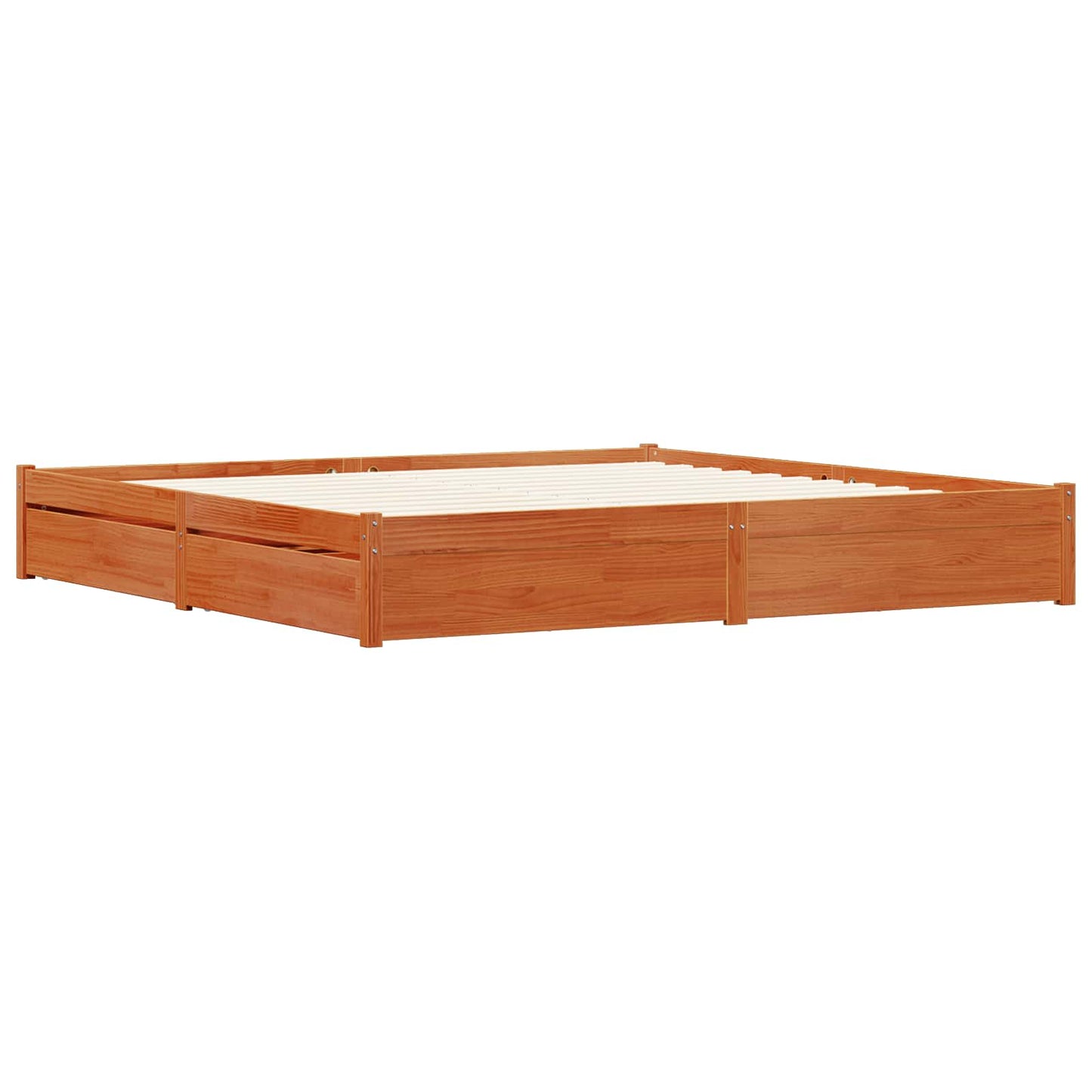 Sengestamme med skuff Vokset Brun 200 x 200 cm Massiv furu