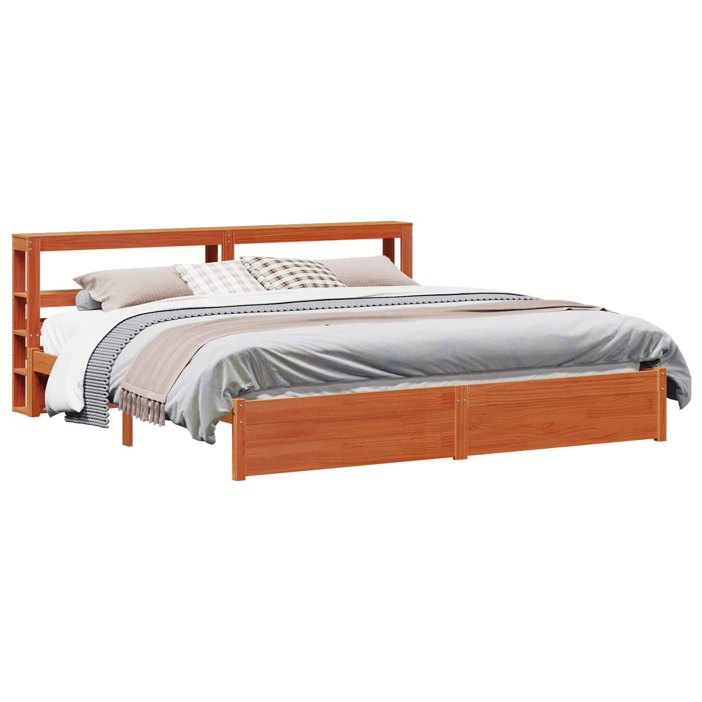 Sengestamme med hodegjerde Vokset Brun 200 x 200 cm Massiv furu