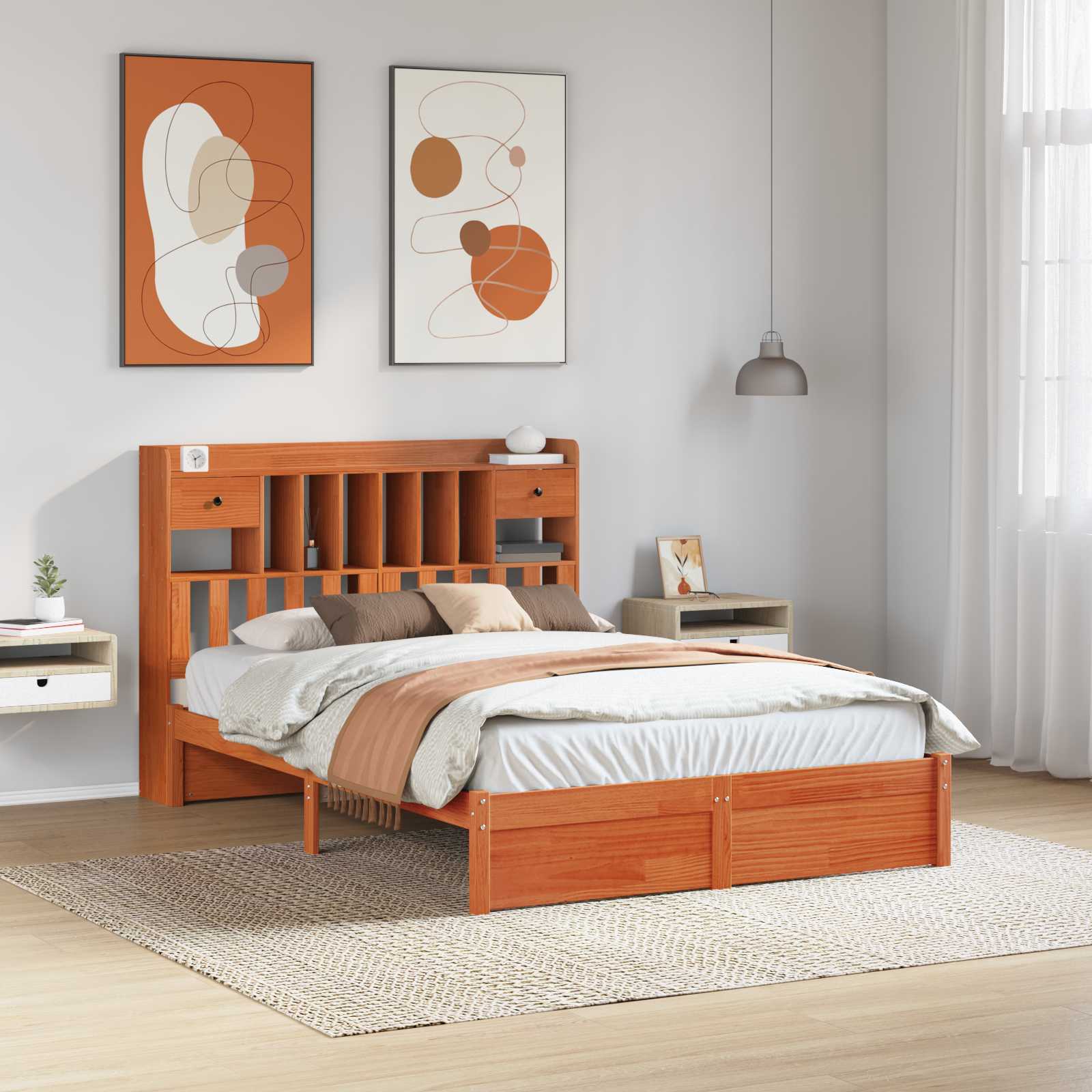 Bokhylle Seng Ramm Vokset Brun 200 x 150 cm Massiv furu vidaXL